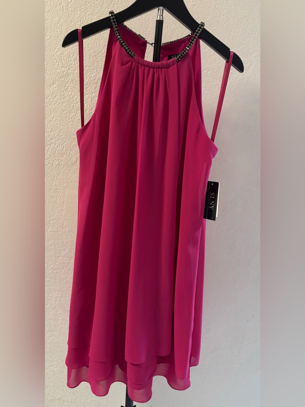 SLNY Hot Pink Beaded Halter-Style Camisole Top